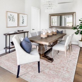 Siiloom 8x10 Area Rug, Vintage Floral Rug Pink Large Washable Rug for Living Room Non-Slip Ultra Soft Bedroom Rug Tribal Traditional Farmhouse Carpet for Dining Room Office Home Décor