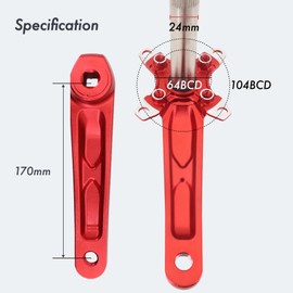 DJC Bike Crankset 104BCD with Chainring BSA Bottom Bracket with Spindle for MTB 1x 2X 3X Speed Mountain Bike Black Red Oilslick 170mm 175mm (170mm Red, Round 36T)