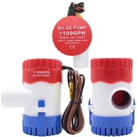 CREATORELE 12v Bilge Pump 1100GPH Non-Automatic And a 1-1/8 Inch Bilge Pump Hose Kit, Including 1pcs Tubing, 2pc Hose Clamps and 1pc Thru-Hull Fitting