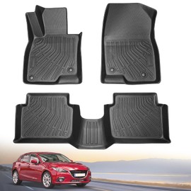 ZOKYUYS® Floor Mats for Mazda 3 2018 2017 2016 2015 2014, All-Weather Protection TPE Rubber Anti-Slip Waterproof Heavy Duty Automotive Accessories, Custom Car Mats Full Set Front & Rear Row Black