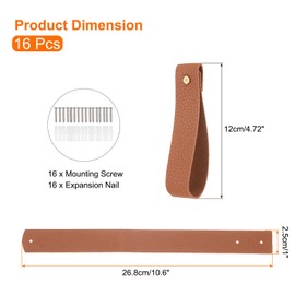 sourcing map 16pcs Leather Curtain Rod Holder 11 x 1 Inches Wall Hanging Straps Curtain Rod Hook Brackets Hangers with Screws for Bathroom Kitchen Bedroom, Dark Brown