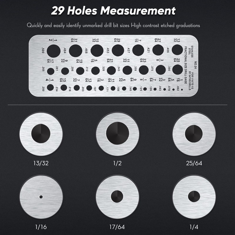 Weewooday Stainless Steel Drill Gauges for 1/16 Inch to 1/2