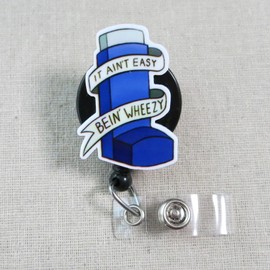 SCRAPHEART It Ain't Easy Bein' Wheezy Badge Reel, Funny Respiratory Therapist Badge Reel, Cute RRT Inhaler Badge Reel, Respiratory Care Week Gifts