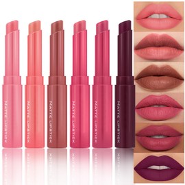 6-Color Velvet Matte Lipstick Balm-in-Pencil for Lips Makeup, Ultra Hydrating, Long-Lasting High lmpact Color Soft Finish, Waterproof Moisturized Lips (07, pack of 6)