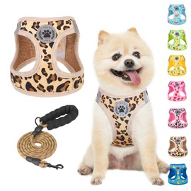 BEAUTYZOO Step in Dog Harness and Leash Set,Reflective Dog Harness No Pull No Choke Puppy Harness for Small Medium Large Dogs Cats,Soft Padded Mesh Vest Harnesses for Girl Boy Pets,Leopard Khaki S