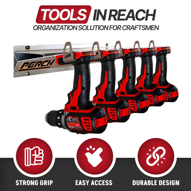 PERCH Tool Holder Rack for Milwaukee M18 18v | Securely