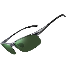 Bircenpro Sunglasses for Men Polarised: UV Protection Carbon Fibre Temple Sports Sunglasses for Driving, F-gunmetal frame green lens