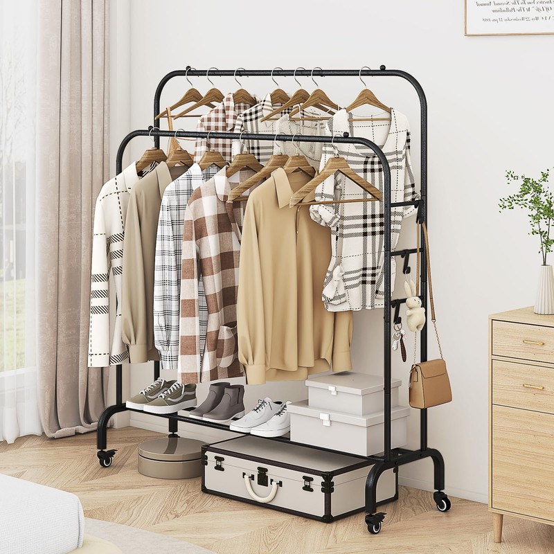 SUOERNUO Garment Rack with Wheels Clothing Rack for Hanging Clothes