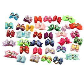 PET SHOW Mixed Styles Pet Cat Puppy Topknot Small Dog Hair Bows with Rubber Bands Grooming Accessories Assorted Pack of 20