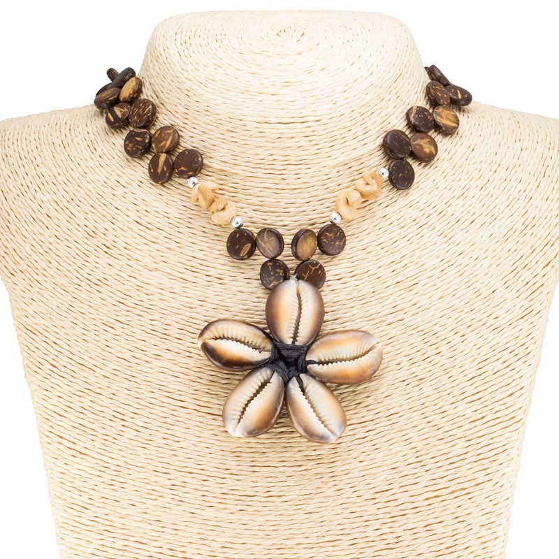 BlueRica Kaput Shells Flower on Brown Coconut Shell Disc Beads