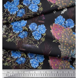 Soimoi Cotton Canvas Fabric Leaves,Floral & Peacock Bird Decor Fabric Printed metre 42 Inch Wide