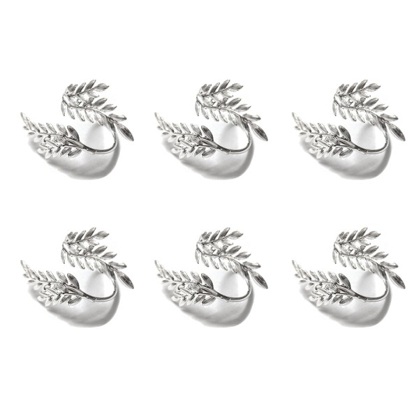 Climple Napkin Rings Set of 6 - Wheat Leaf Silver
