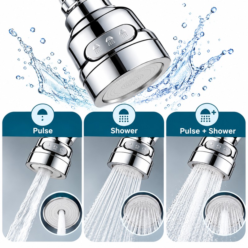 360 Degree Swivel Kitchen Faucet Aerator Adjustable Dual Mode Sprayer