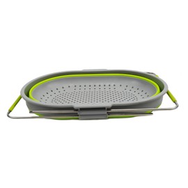 SAMMART 5L Expandable and Collapsible TPE/PP Oval Strainer Over The Sink (Grey/Fluorescent Green)