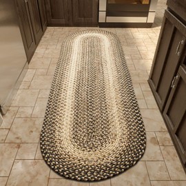 Super Area Rugs Ridgewood Premium Braided Rug for Kitchen and Home Decor Brown Velvet/Beige, 2' X 8' Oval Runner