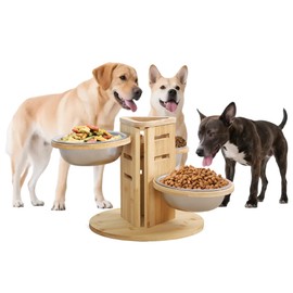 3 Bowl Dog Feeding Station, Elevated Dog Bowls, Wooden Stand, 3 Adjustable Heights: 5.17", 7.87", 10.63"