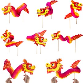 IRmm 8PCS Chinese New Year Paper Dragon, DIY 3D Chinese Paper Dragon Hanging Garland Crafts, Handheld Chinese Paper Dragon
