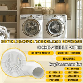 KUAFU 131775600 Dryer Blower Wheel and Housing Compatible with Specific Electrolux and GE Dryer Models Including Frigidaire WE14X10025 131775610 AP2107606 AP2619879 PS418726 PS266048 Replacement White