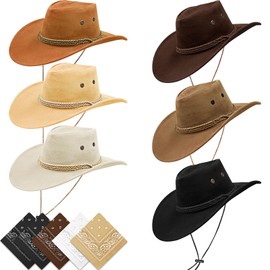 12 Pieces Cowboy Hats and Bandanas Bulk Cowboy Cowgirl Hats Costume Party for Men Woman (Mixed Color)