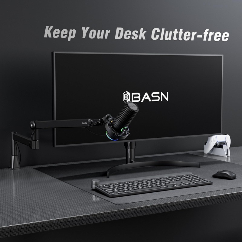 BASN Low Profile Mic Arm, Microphone Boom Arm Stand with