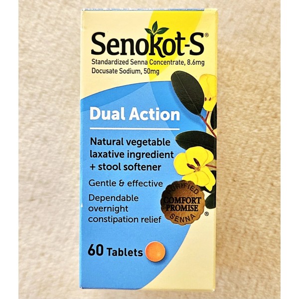 Senokot-S Dual Action Natural Vegetable Laxative. 60 Tablets. Sealed. Exps: