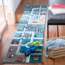 SAFAVIEH Carousel Kids 100 Collection Runner Rug - 6' Runner, Turquoise & Ivory, Transitional Design, Stain Resistant, Ideal for High Traffic Areas in Hallway, Bathroom & Kitchen (CRK192K-26)