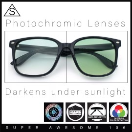 SA106 Retro Hipster Photochromic Lens Oversize Horn Rim Plastic Sunglasses - Black - Green