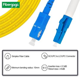 Fibergaga-1m(3ft) OS2 SC/UPC to LC/UPC Fiber Patch Cable Single Mode Fiber, Simplex, Length Option: 0.5M(1.6ft)-100m(328ft) 9/125µm 2.0mm Cable Diameter Fiber Optic Cable, OS1/OS2 Compatible