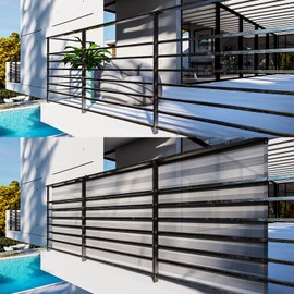 INFRANGE 3' x 14' Balcony Privacy Fence Screen Mesh Windscreen Fencing Shield Cover Included Cable Ties for Deck Apartment Porch Backyard Patio Outdoor, Gray White Strip