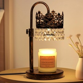 DMBOSS Candle Warmer Lamp with Timer Dimmer Adjustable Height with 2 Bulbs Crystal Candle Lamp Elegant Home Decor Wax Melt Warmers for Women Birthday Gift (Black Gold Brushed)