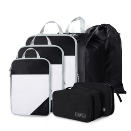 Compression Packing Cubes, 7 Set Packing Cubes for Travel Compression, Lightweight Compressible Package Organizer for Carry On and Suitcases, Black