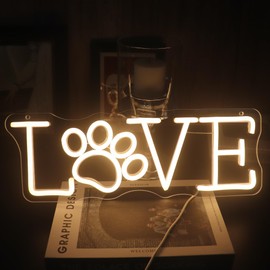 Love Paw Print LED Sign Decorative Neon Sign for Pet Store Bedroom Bathroom Decor Dog Cat Lovers' Home Wall Art Decorations Christmas Birthday Gifts (Warm white)