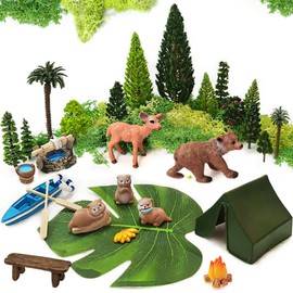 QuarenDen Miniature Garden Accessories, 32 Pcs, Forest Animal Figures with Model Trees Craft Grass for DIY Crafts, Micro Landscape Decoration