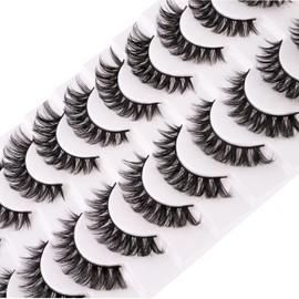 Russian Strip Eyelashes 10 Pairs D Curl Natural Curly Soft Faux Mink Lashes Material Extension Effect Natural Look Cat Eye Lashes Pack-Happy Heartbeat(iC9)