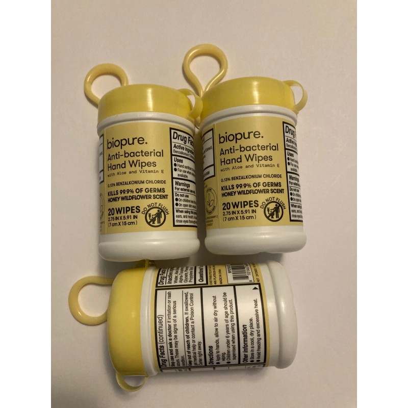 Biopure 3 Biopure Antibacterial Travel Size Hand Wipes Keychain (Honey