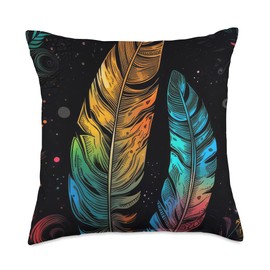Displace Design Colorful Feathers Nature Boho Pattern Throw Pillow, 18x18, Multicolor