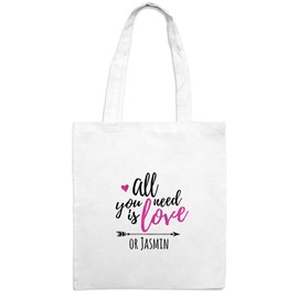 Jute Bag with Jasmine Name – Motif All You Need Is Love – Colour: White – Bag Jute Bag, Hipster Bag