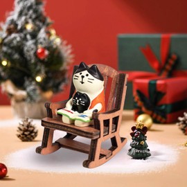 YouNuo Miniature Cat Figurines with Rocking Chair - Resin Mini Cat Figures, Cute Cat Reading Statues Gift for Women Cat Lovers Home Decor, Office Desk Display, Shelf Decoration, and Dashboard