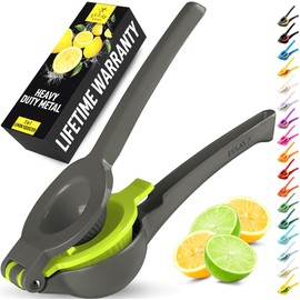 Zulay Kitchen Metal 2-in-1 Lemon Squeezer - Sturdy Max Extraction Hand Juicer Lemon Squeezer Gets Every Last Drop - Easy to Clean Manual Citrus Juicer - Easy-Use Lemon Juicer Squeezer - Gray/Lime