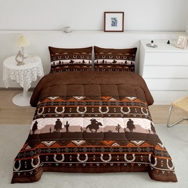 Castle Fairy Brown Bohemian Exotic Bed Comforter Set Queen Size,Vintage Farmhouse Wooden Super Soft Microfiber Bedding Set for Adults Teens,Western Cowboy Horseshoe Comforter Set,2 Pillowcases