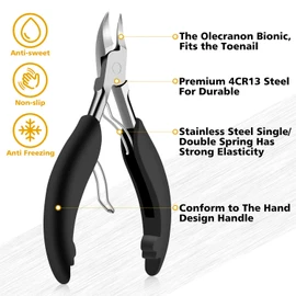 Toe Nail Clipper for Ingrown or Thick Nails- Toenails Trimmer and Professional Podiatrist Toenail Nipper for Seniors with Surgical Stainless Steel Super Sharp Blades Lighter Soft Handle