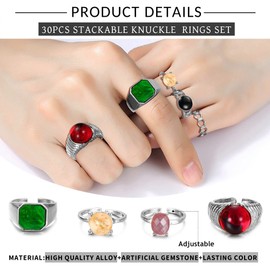 MILACOLATO 30Pcs 18K Gold Chunky Rings for Women Gold Plated Rings Chunky Twisted Signet Rings Stackable Knuckle Midi Rings Adjustable Open Ring Sets(Silver