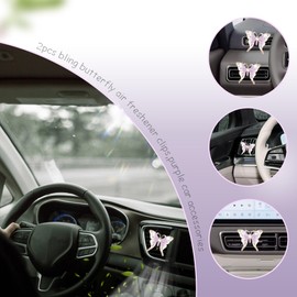 ORIESSE Butterfly Car Accessories,2pcs Cute Purple Butterflies Car Air Freshener Vent Clips,Bling Rhinestone Butterfly Car Clips,Car Asset Accessories for Women,Refillable Car Diffusers