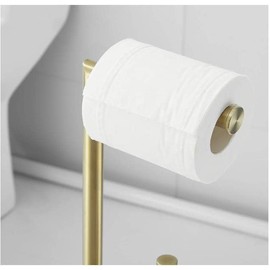 YUET Freestanding Toilet Roll Holders Free Standing Folding Paper Holder Toilet Roll Stand Storage Stainless Steel Bathroom, Free-Standing Dispenser Holds 5 Paper Roll with Storage (Brass)