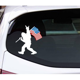 WSQ Sasquatch Bigfoot Rock On American Flag Vinyl Premium Quality Multi Color for Car Bumper Truck Van SUV Window Wall Boat Cup Tumblers Laptop or Any Smooth Surface Size 5 Inches