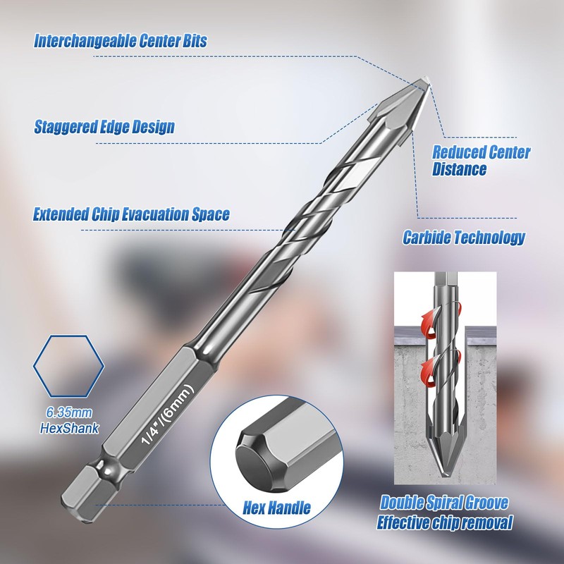 10 Pcs High Strength Eccentric Twist Drill Bit, 6/8/10/12mm High