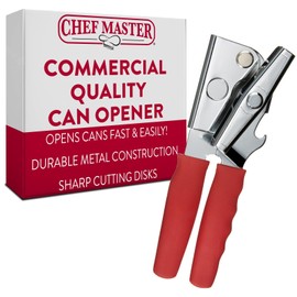 Chef-Master Commercial Can Opener, Multi-Purpose Can-Opener Manual, Easy Turn Anti-slip Grip Knobs, Sharp Cutting Discs, Manual Handheld With Soft Handle for Large Cans & Kitchen Use -90226