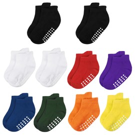 jealkip - Calcetines de algodón suave antideslizantes para recién nacidos, niños y niñas, 10 pares: rojo/morado oscuro/azul zafiro/verde oscuro/naranja/amarillo/negro/blanco, 0-6 Meses
