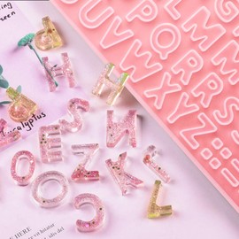 Bskifnn 402pcs Tiny Silicone Letter Mold Small DIY Silicone Resin Mold with 400pcs Screw Eye Pins for Making Keychain Pendant Jewelry Necklace Earrings