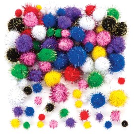 Baker Ross ET306 Multicoloured Glitter Poms Value Pack — Ideal for Kids' Arts and Crafts, Gifts, Keepsakes and More (Pack of 100), Assorted